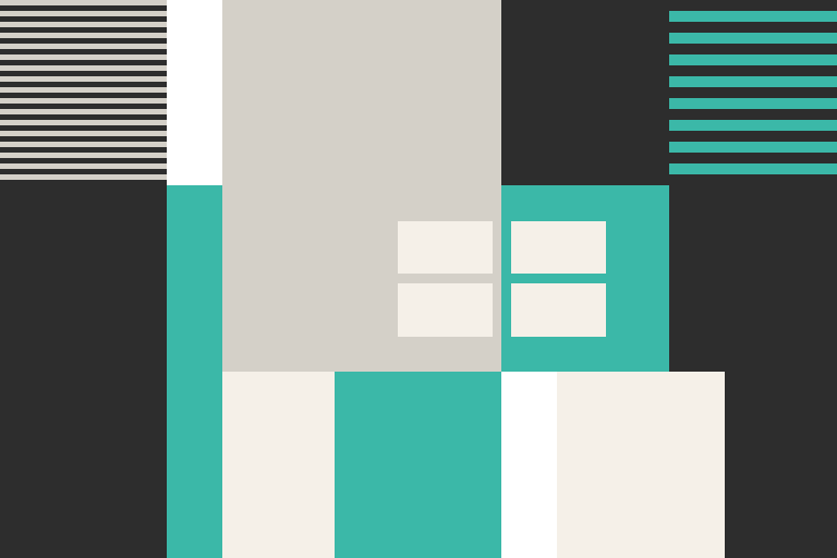 Bauhaus-style geometric illustration with a hidden parcel silhouette, representing DHL Group's corporate reorganisation splitting DHL AG from Deutsche Post AG