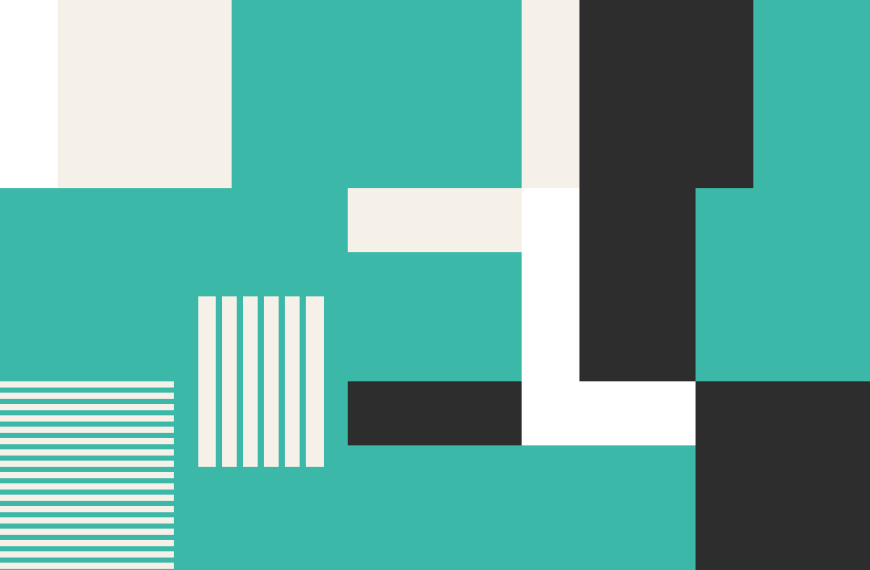 Abstract Bauhaus-style graphic with a hidden shipping container shape in negative space