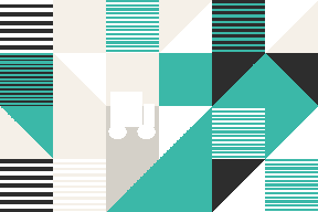 Bauhaus style illustration with a delivery truck silhouette in negative space, representing Royal Mail's Christmas peak season fleet and hiring surge