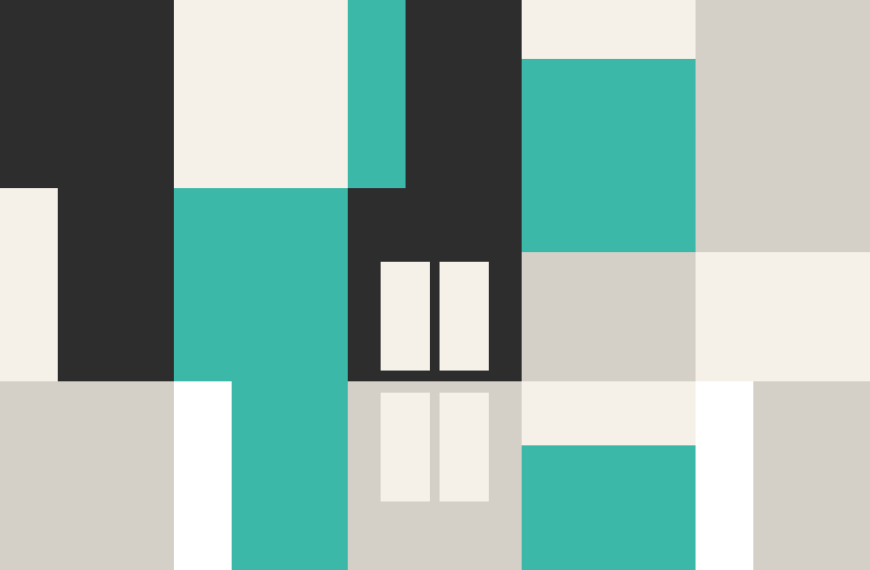 Bauhaus geometric illustration with a hidden parcel silhouette representing EU cross-border parcel charges and ecommerce logistics